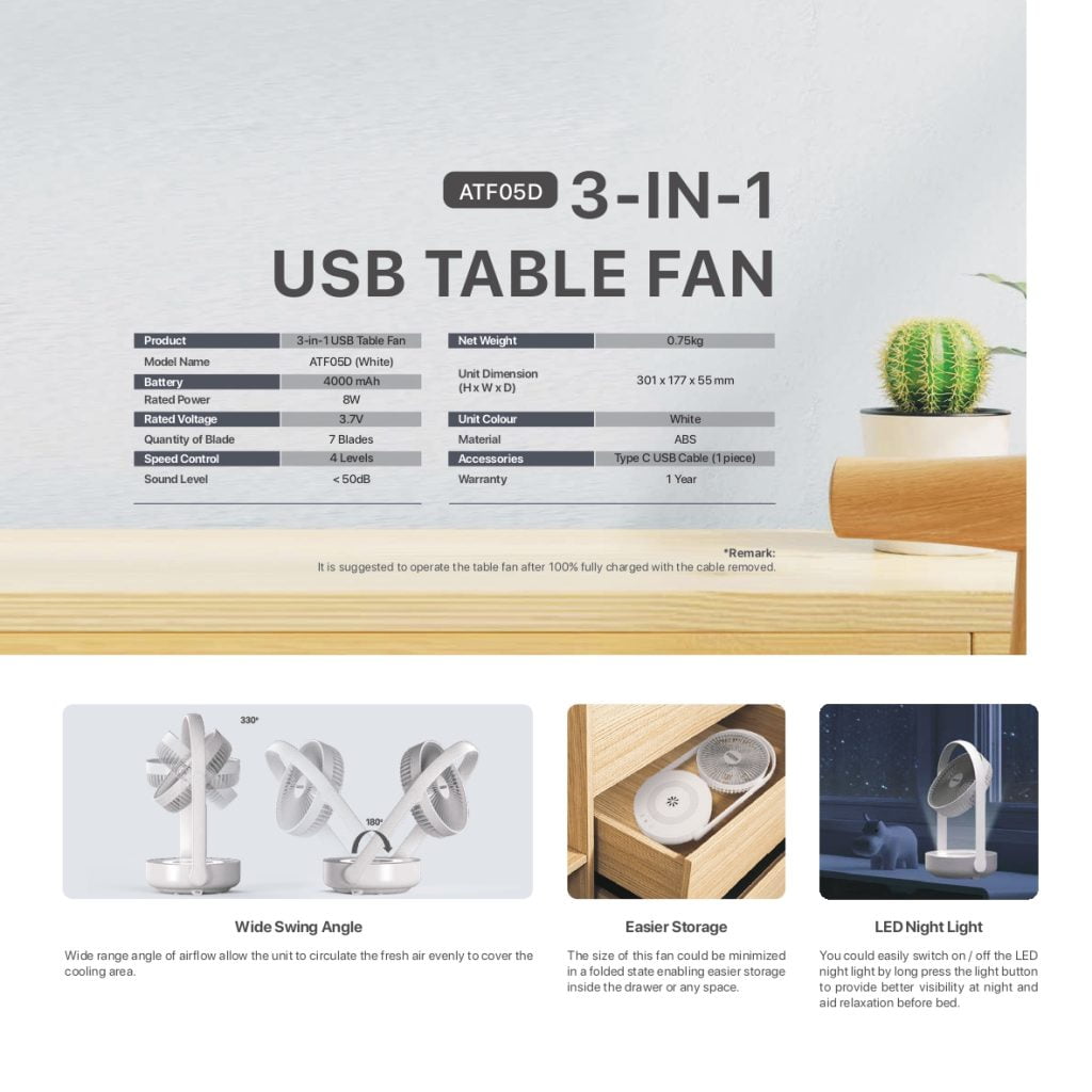 3 In 1 USB Table Fan Acson Online Store