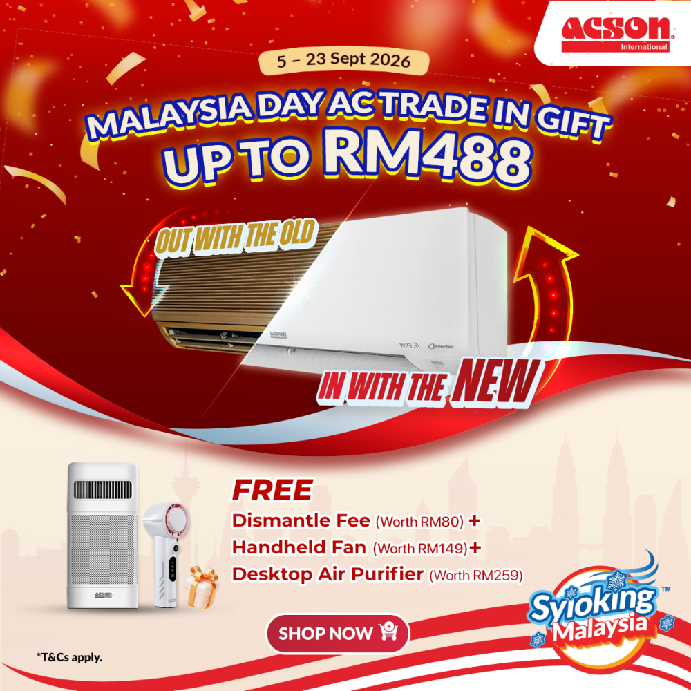 ACSON MALAYSIA DAY SPECIAL TRADE IN CAMPAIGN (5-23 SEPTEMBER 2026)-Product REINO+ Inverter (1.0HP) Air Conditioner R32 WiFi